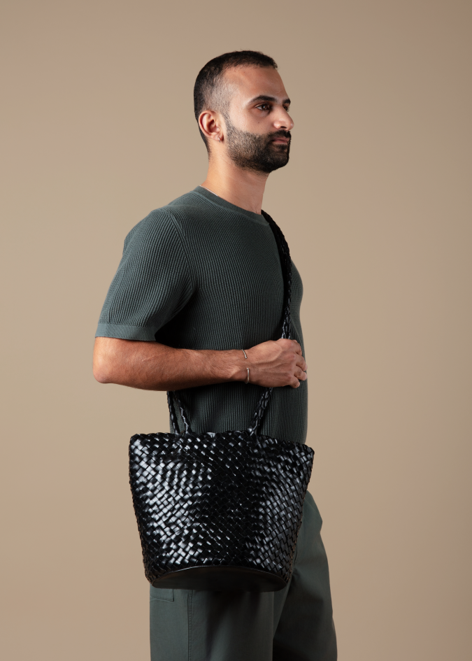 Leather Intrecciato Crossbody Black