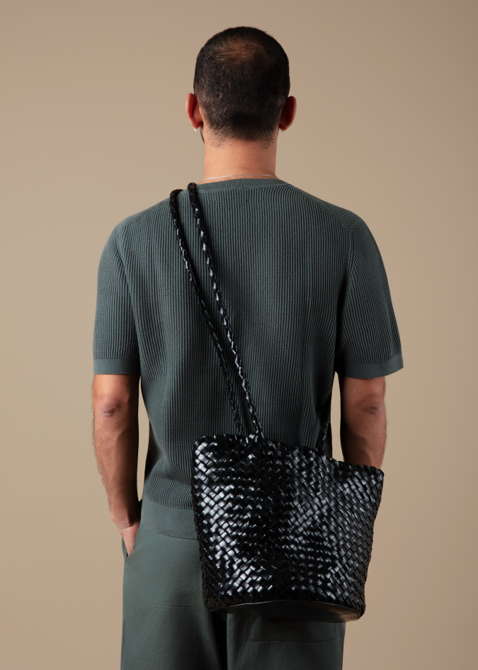 Leather Intrecciato Crossbody Black