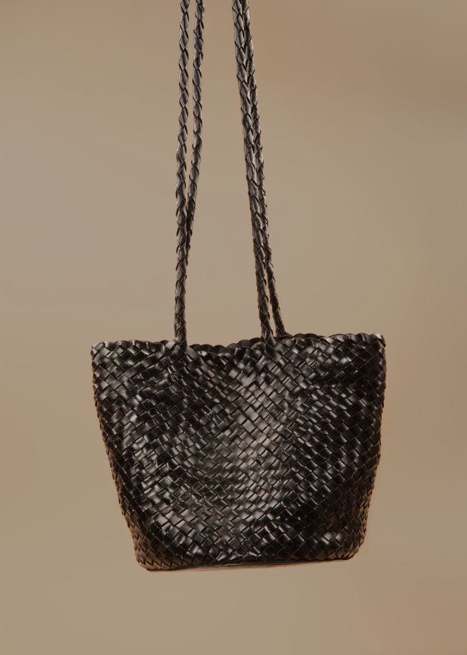 Leather Intrecciato Crossbody Black