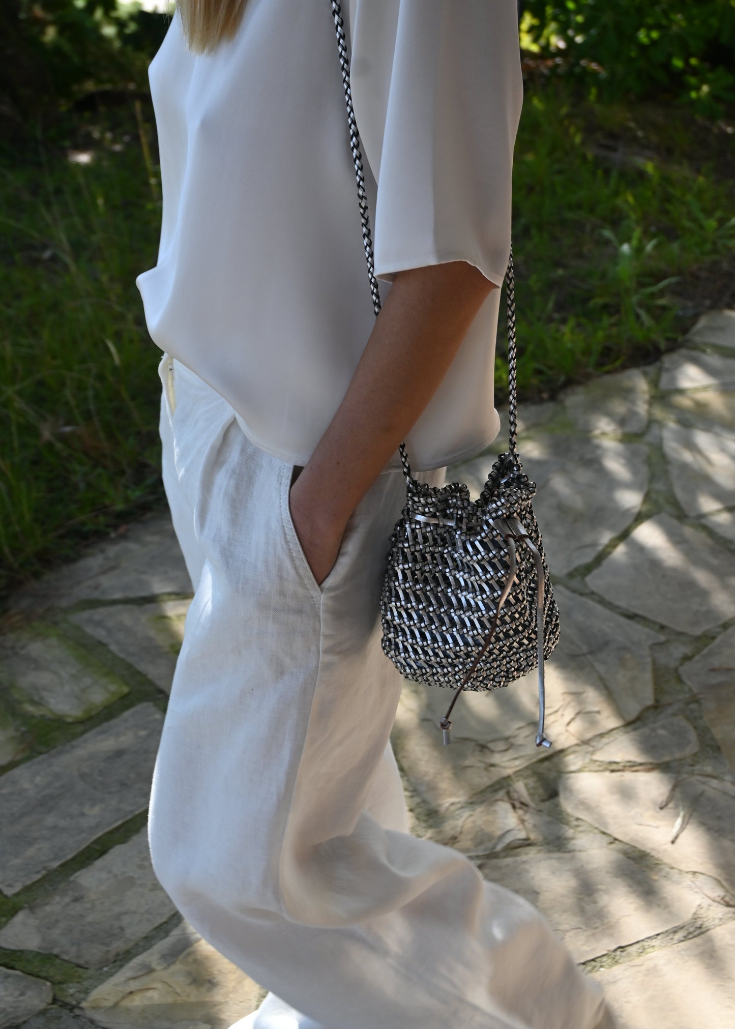 Leather Nest Bucket - Silver