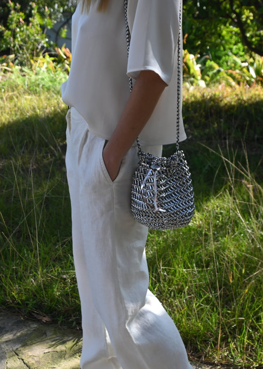 Leather Nest Bucket - Silver
