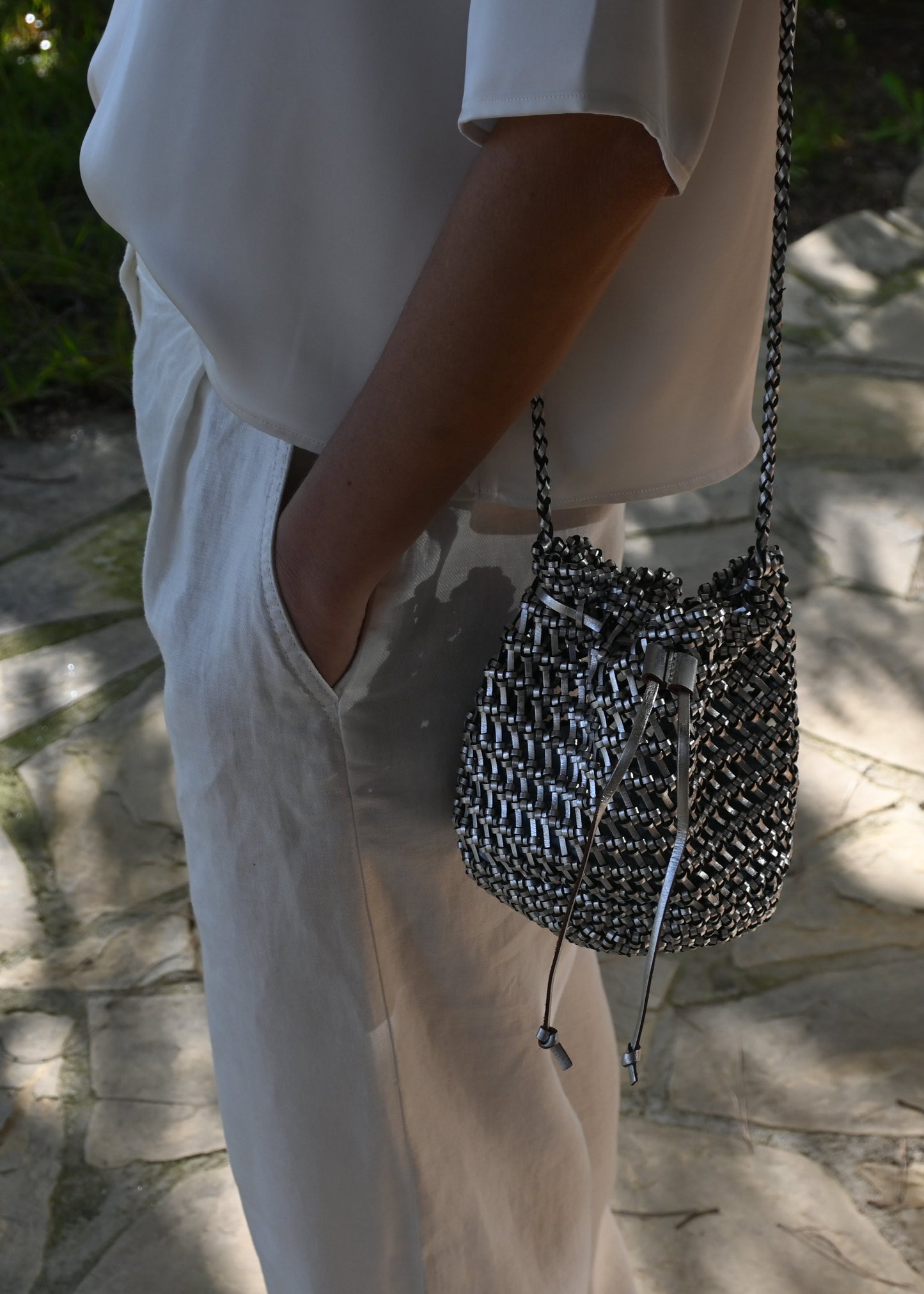 Leather Nest Bucket - Silver
