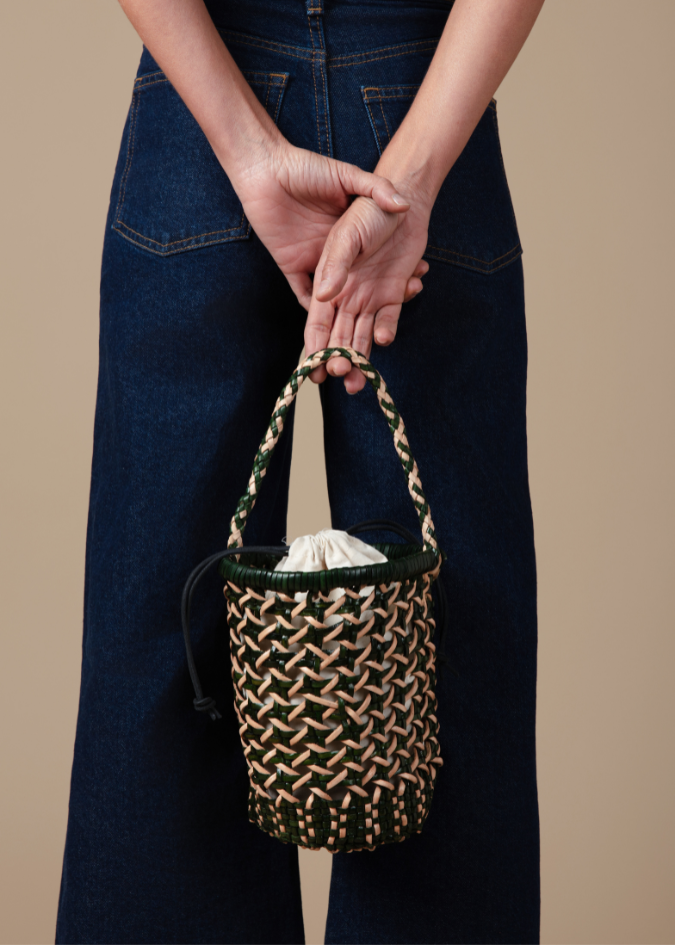 Leather Crossbody Chesca Green/Biege
