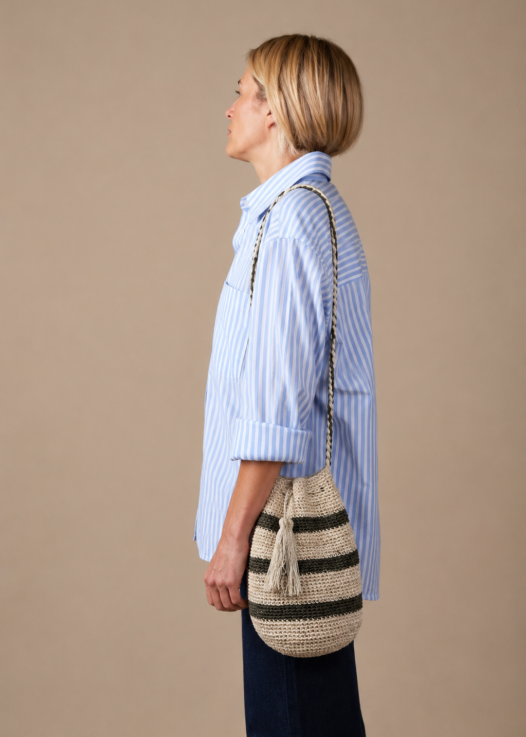 Fique Crossbody Stripes - Kakhi